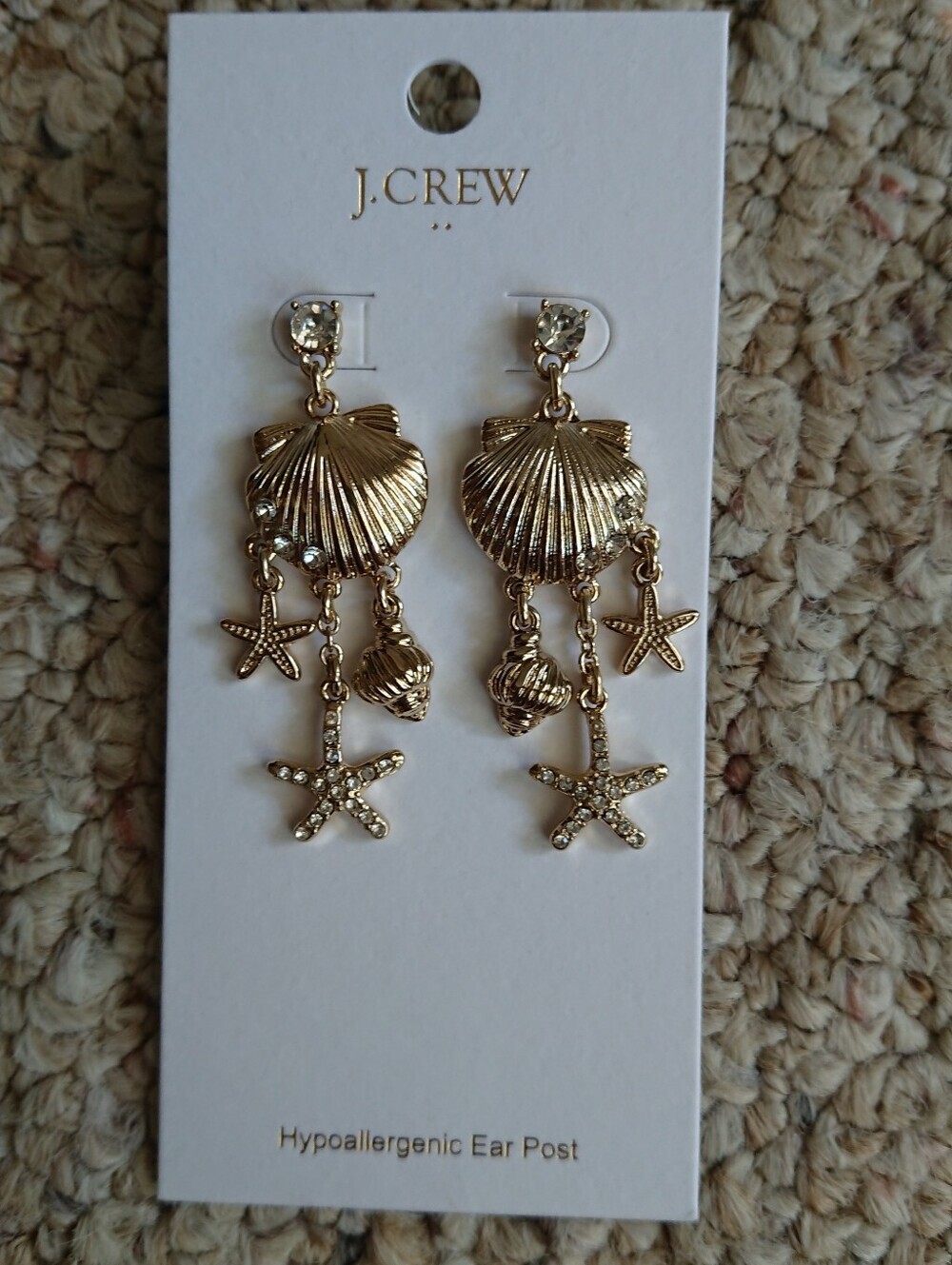 J.Crew Gold tone Seashell and Starfish Dangly Drop Earrings